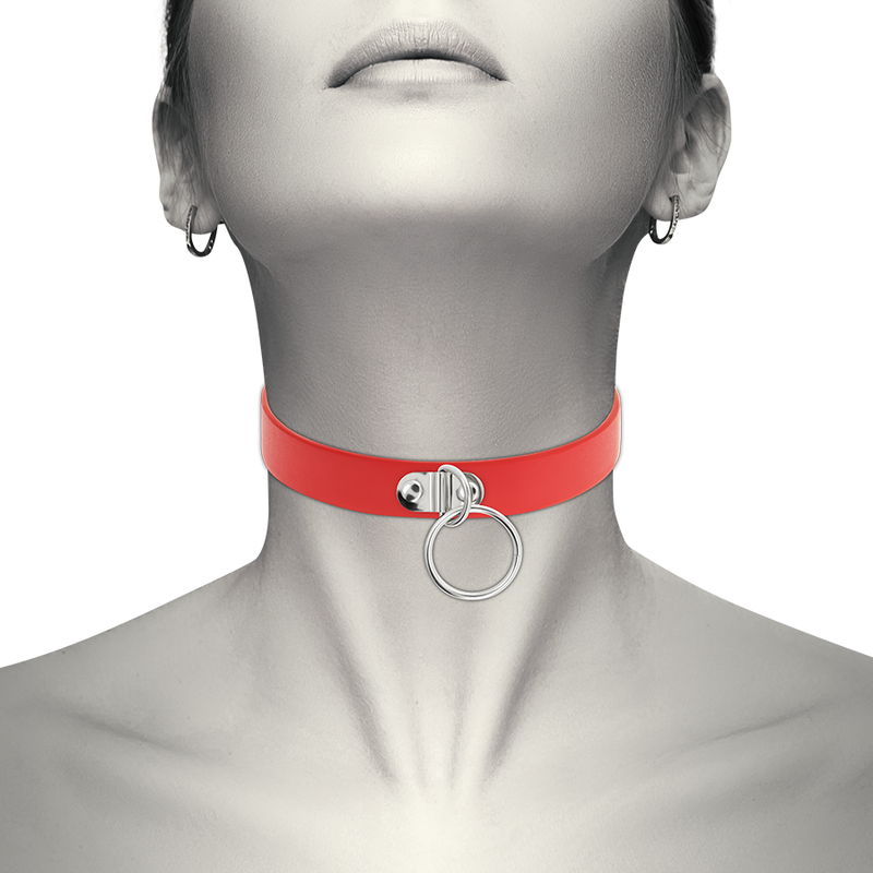 Colar De Couro Vegano Vermelho Acessório Fetish Mulher - Coquette Chic Desire