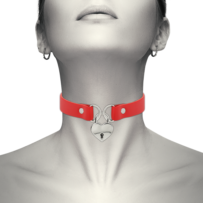Colar De Couro Vegano Vermelho Com Acessório De Corao Com Chave - Coquette Chic Desire