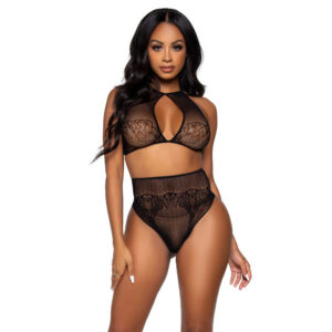 Leg Avenue - Conjunto De Duas Peas Halter Crop Top E Thong Panty Panty Tamanho Único