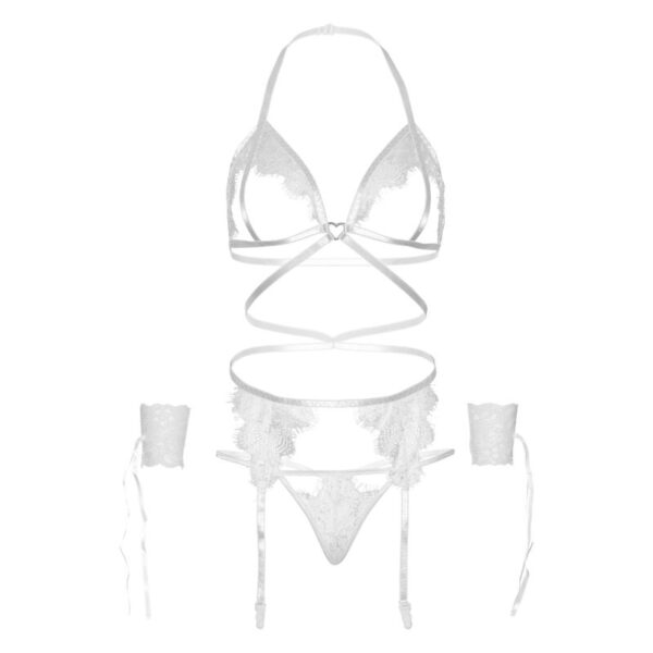 Leg Avenue - Conjunto De Quatro Peas Suti, G-String, Cinto-Liga E Punhos De Pulso Tamanho Único - Branco - Image 5