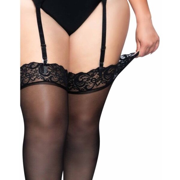 Leg Avenue - Outlet - Meias De Nylon Pretas Com Lace Top Plus - Image 3