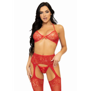 Leg Avenue - Conjunto Três Peas Suti, Cordo E Meia Tamanho Único - Vermelho