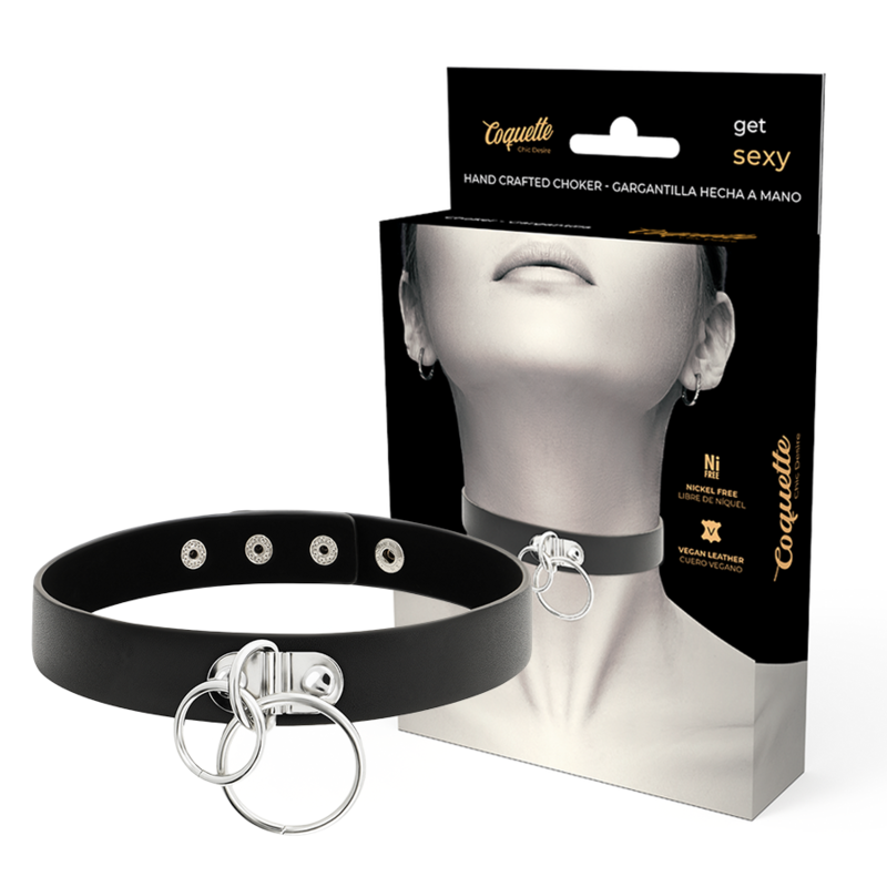 Gargantilha De Couro Vegano De Anel Duplo - Coquette Chic Desire