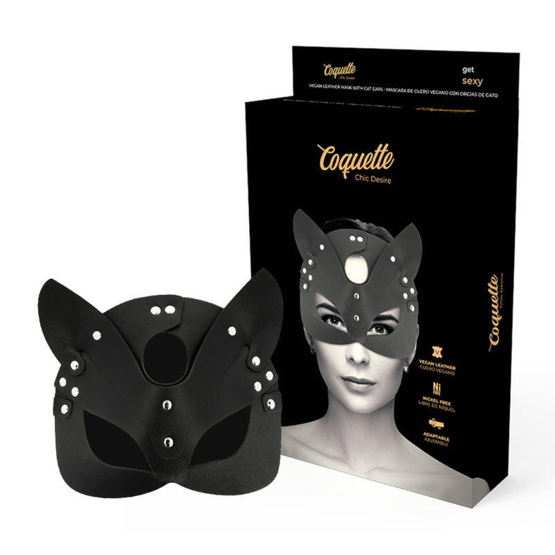 Mscara De Couro Vegano Com Orelhas De Gato - Coquette Chic Desire