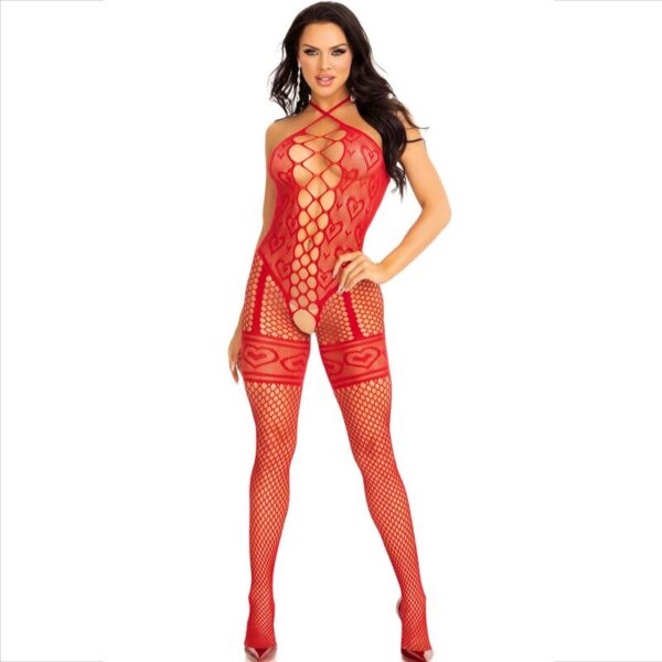 Leg Avenue - Bodystocking Neck Halter Red Hearts Red - Image 4