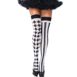 Leg Avenue - Meias Altas Arlequin Pretas/Brancas