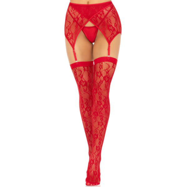 Leg Avenue - Coxas De Renda E Cinto De Ligas Vermelho - Image 4