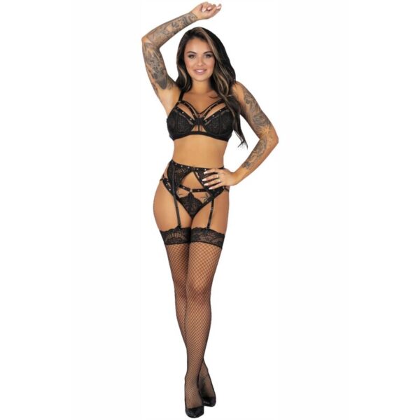 Livco Corsetti Fashion - Pojzon Lc 90670 Suti + Cinta Liga + Meias + Calcinha Preta L/Xl
