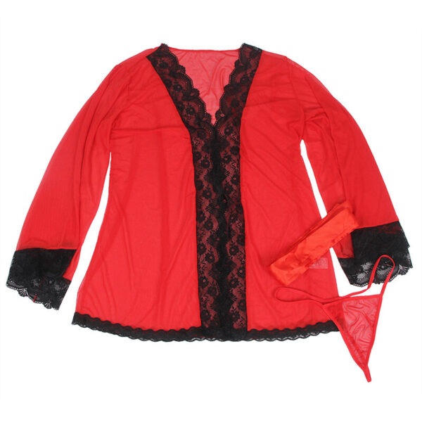 Robe Em Tecido Transparente Com Detalhe De Renda Vermelho L/Xl - Subblime - Image 5