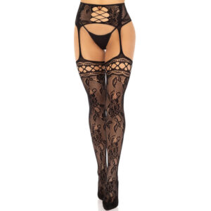 Leg Avenue - Meias De Liga De Renda Floral Pretas