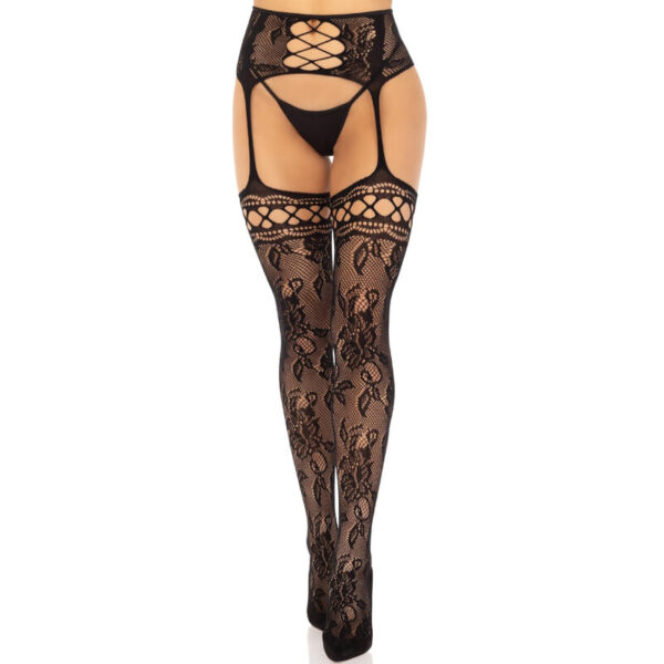 Leg Avenue - Meias De Liga De Renda Floral Pretas