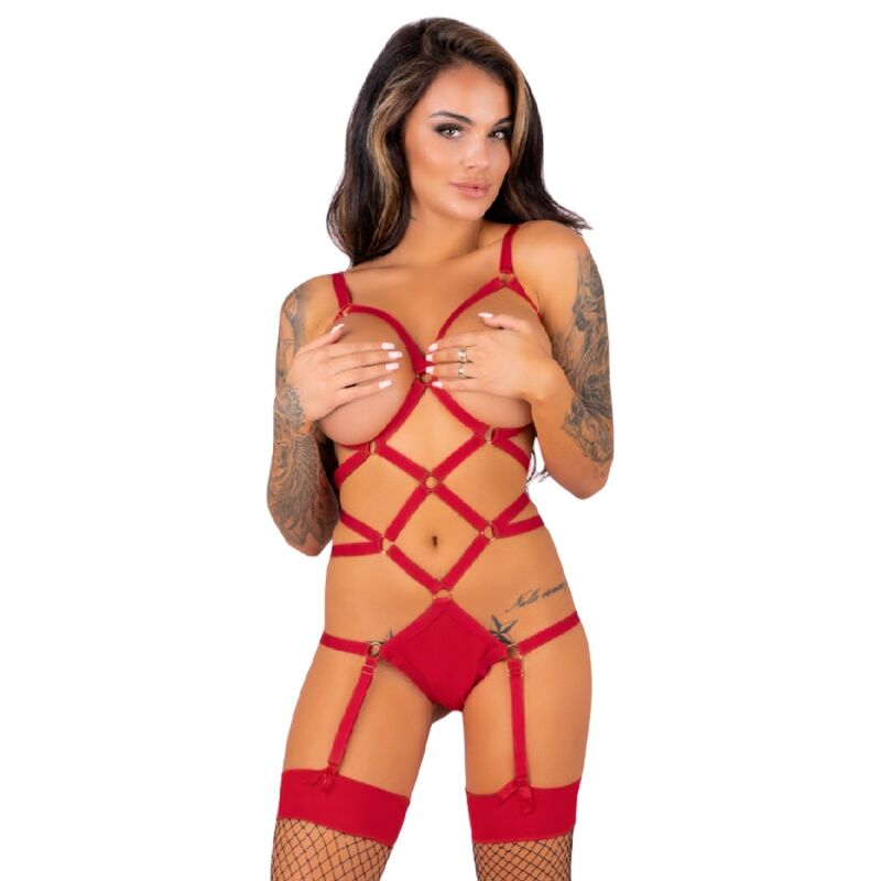 Thiara Lc 20213 Conjunto Corpo + Meias Vermelhas S/M - Livco Corsetti Fashion