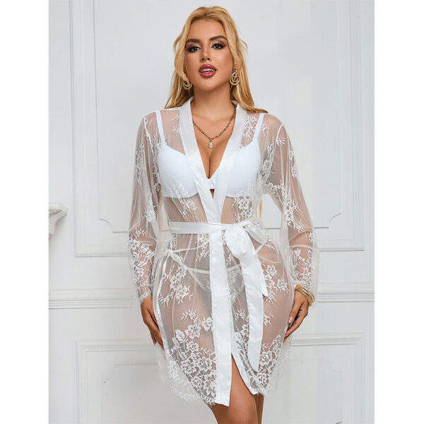 954369 Camisola De Noite Manga Comprida Com Design Floral Branco S/M - Subblime - Image 9
