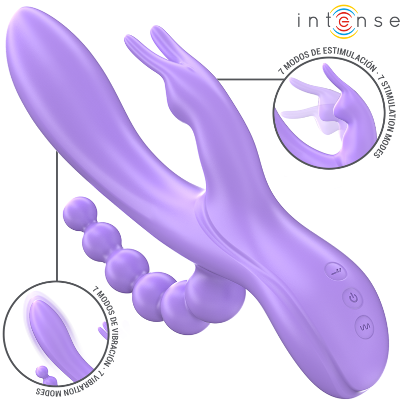 Miko Triplo Vibrador Coelho & Estimulador & Anal 7 Vibrações Roxo - Intense