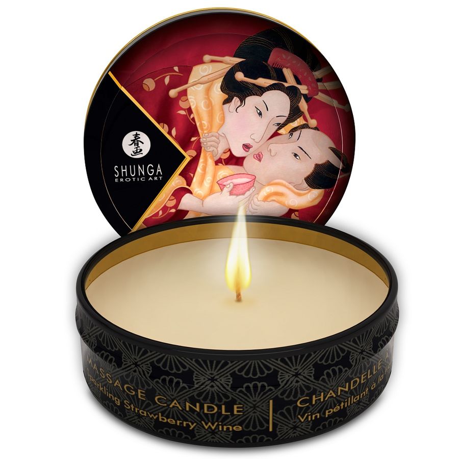 Mini Caress Por Candelight Morangos E Vela De Massagem Cava 30 ml - Shunga