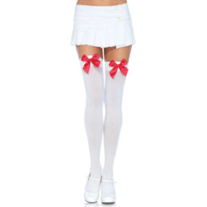 Leg Avenue - Coxas Em Nylon Com Lao Branco / Vermelho