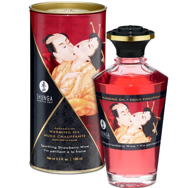Óleo De Massagem Com Efeito Calor De Morangos E Cava 100 ml - Shunga