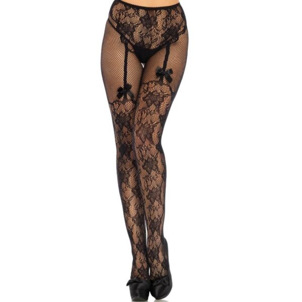 Leg Avenue - Meia Flores Design Volta Sem Crothless Tamanho Único - Image 2