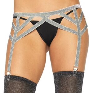 Leg Avenue - Cinto-Liga Elstico Prata Lurex Tamanho Único
