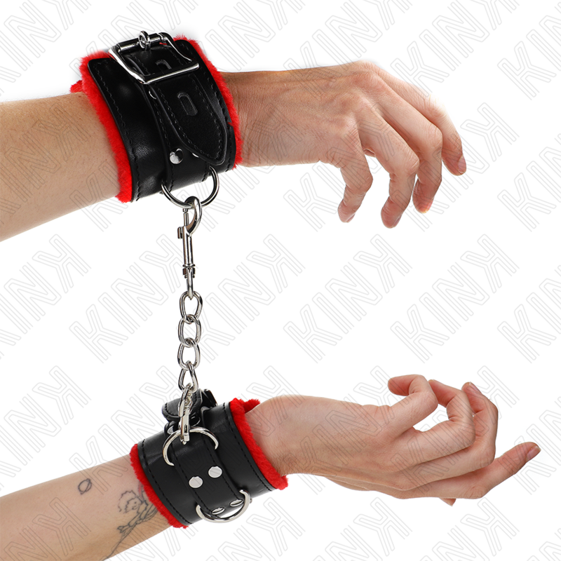 Pulso Forro De Pele Com Furos Quadrados Cinto Vermelho E Preto Ajustáveis 17-29 Cm X 6 Cm - Kink