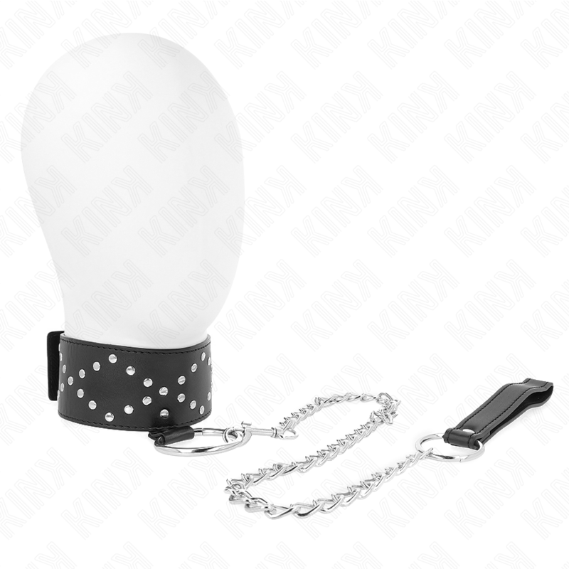 Colar 65 Cm Com Trela Com Pregos Prata Modelo 3 Ajustável 36-43 Cm X 5 Cm - Kink