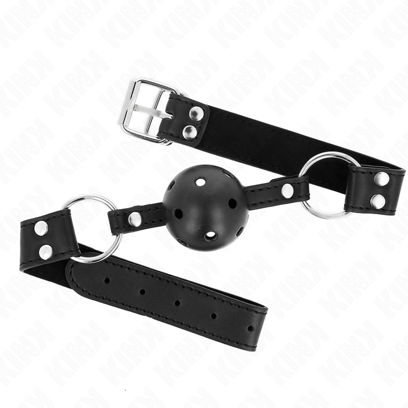 Bola Respirável 4 Cm Mordaça Com Rebite Duplo Modelo 1 Preto 62,5 X 2,5 Cm Ajustável 42-58 Cm - Kink