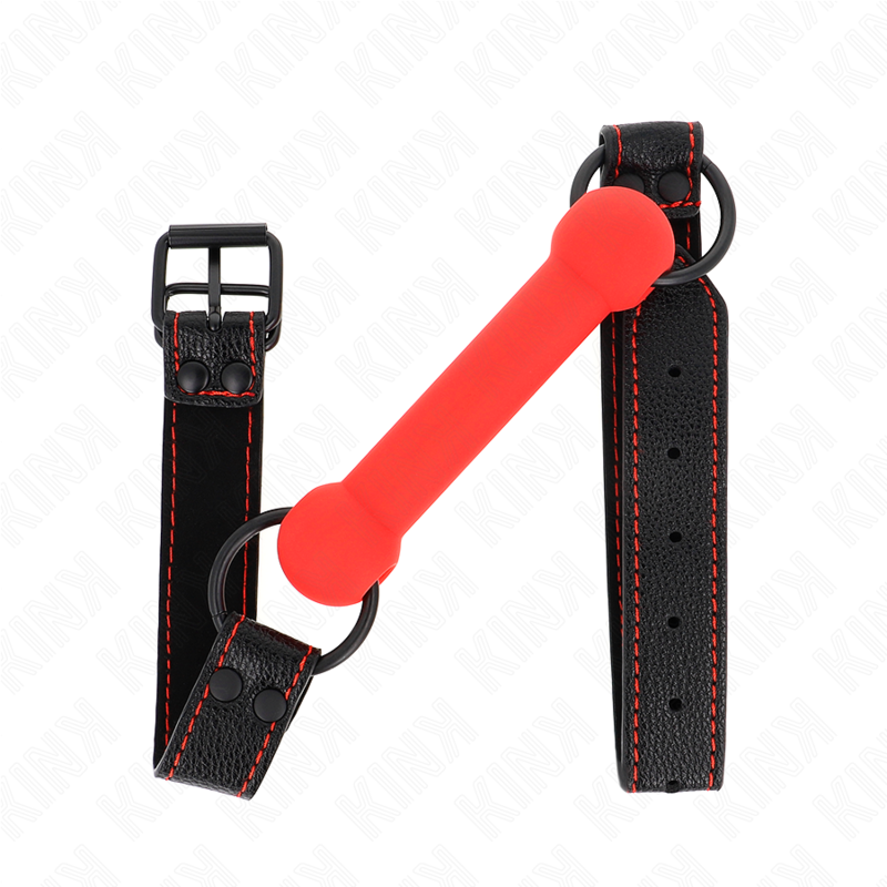 Mordaça De Osso Com Alça De Couro Vermelha Ajustável 41-57 Cm - Kink