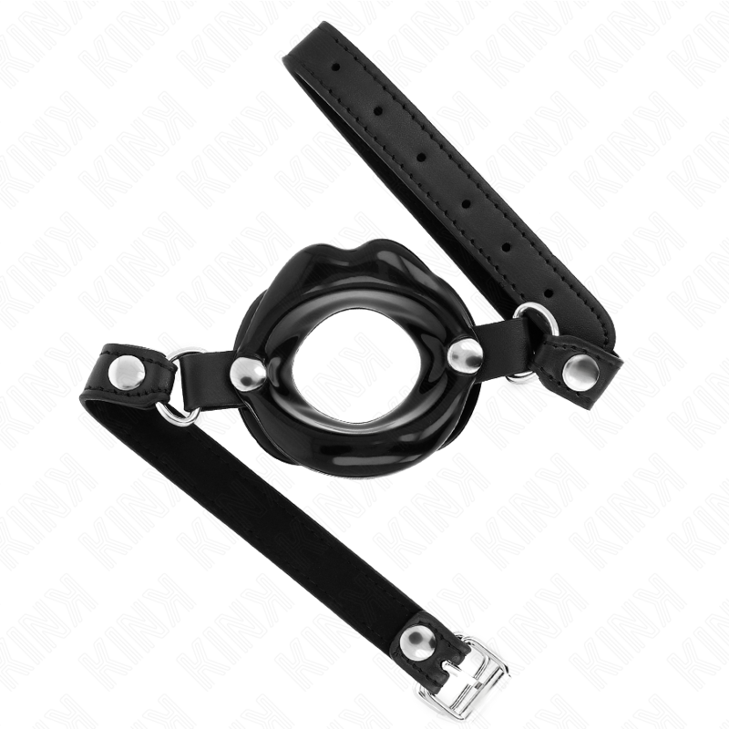 Mordaça Lip 8 Cm Com Alça De Couro Preta 63 X 2 Cm Ajustável 39-58 Cm - Kink
