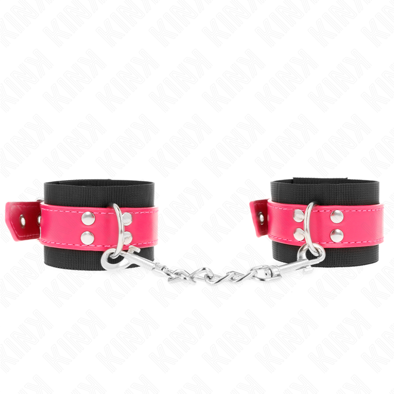 Punhos De Nylon Preto Com Cinto De Couro Raspberry Rose Ajustável 19-29 Cm X 5,1 Cm - Kink