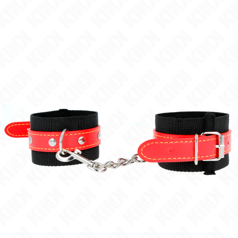 Punhos De Nylon Preto Com Couro Vermelho Ajustáveis 19-24 Cm X 5,5 Cm - Kink