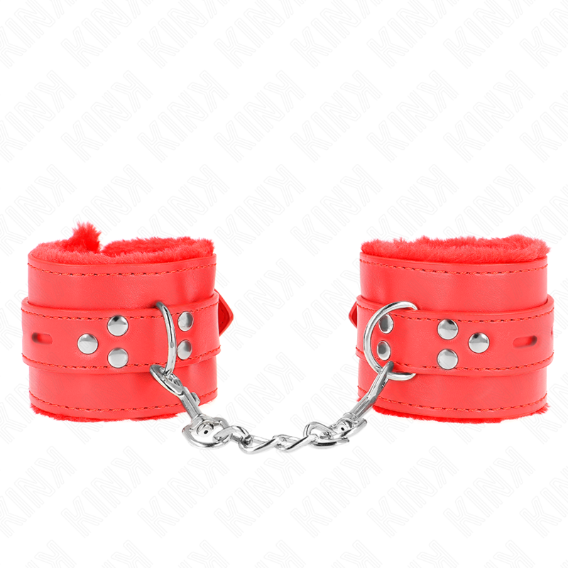 Pulso Forro De Pele Com Furos Quadrados Vermelho E Cinto Vermelho Ajustável 17-29 Cm X 6 Cm - Kink