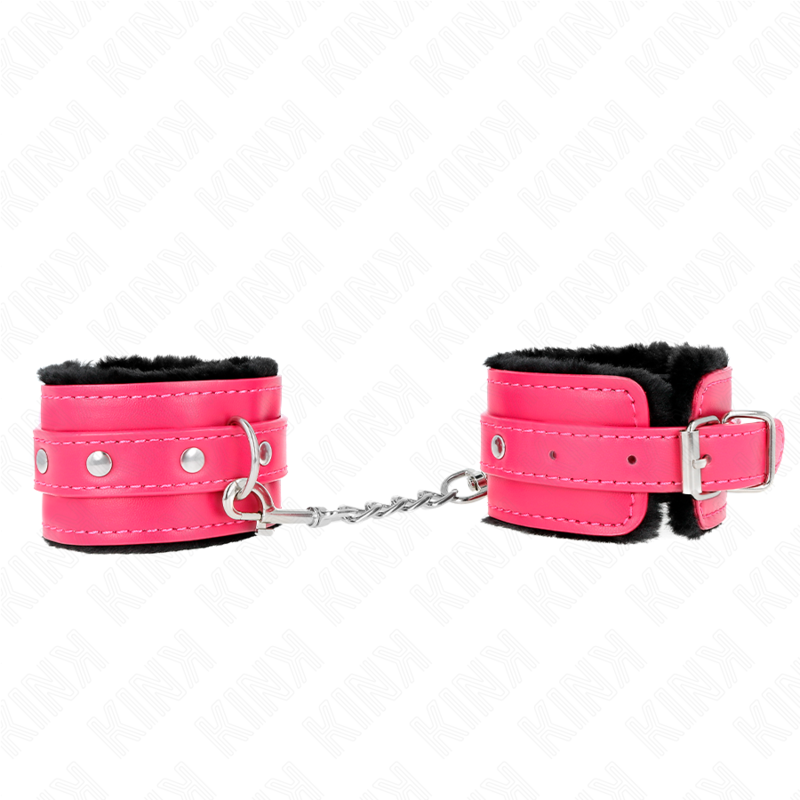 Pulso Premium Forro De Pele Preto Com Cinto Raspberry Rose Ajustável 17-29 Cm X 6 Cm - Kink