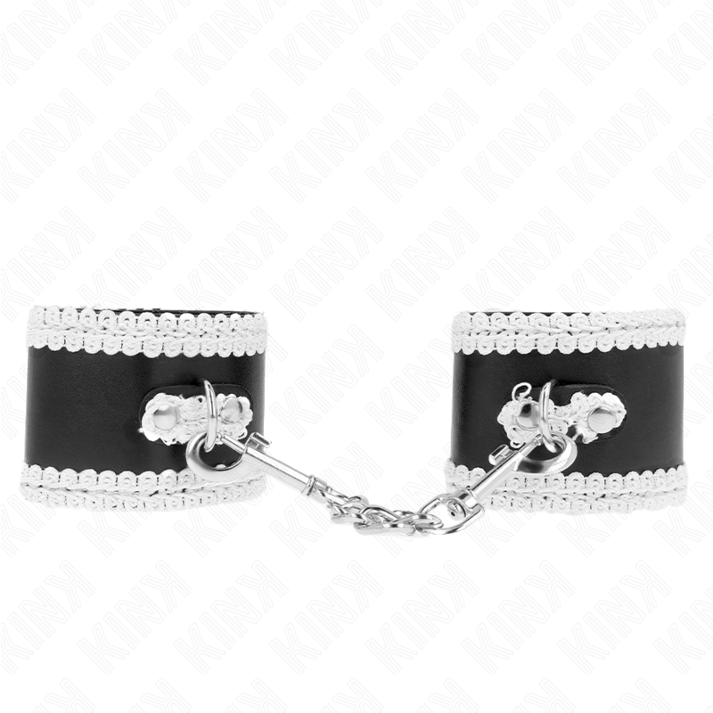 Pulso Preto Com Renda Decorada Branca Ajsuável 20-23 Cm X 5,5 Cm - Kink