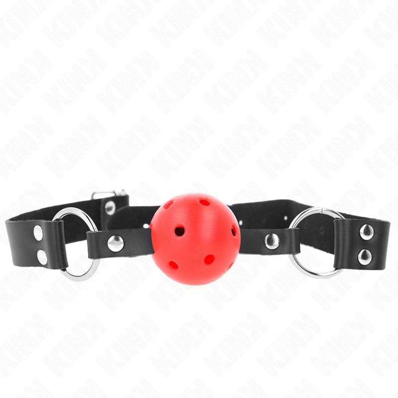 Bola Respirável 4 Cm Mordaça Com Rebite Duplo Vermelho 62,5 X 2,5 Cm Ajustável 42-58 Cm - Kink