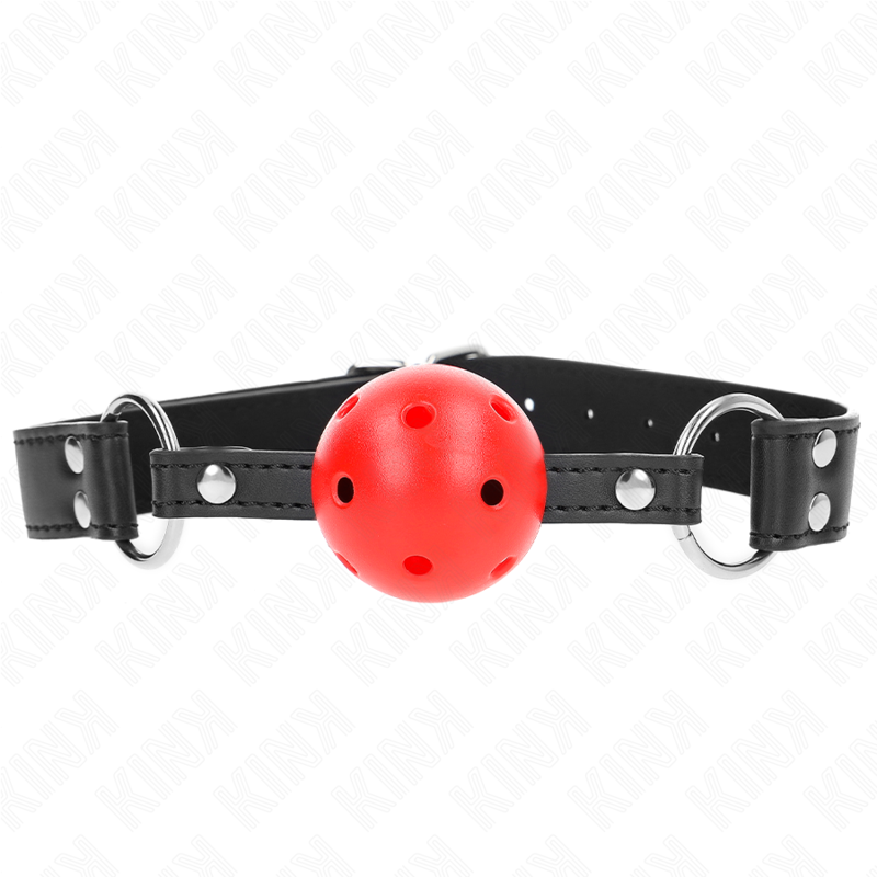 Bola Respirável Mordaça De 4 Cm Com Rebite Duplo Couro 62,5 X 2,5 Cm Ajustável 42-58 Cm - Kink