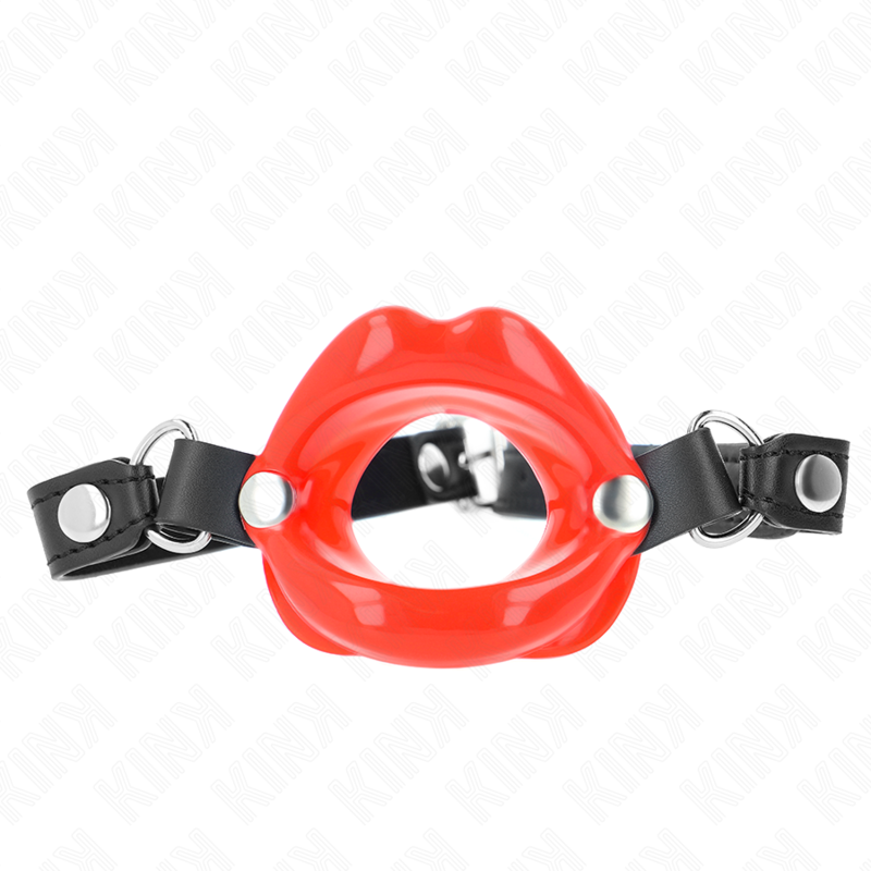 Mordaça Lip 8 Cm Com Alça De Couro Vermelha 63 X 2 Cm Ajustável 39-58 Cm - Kink