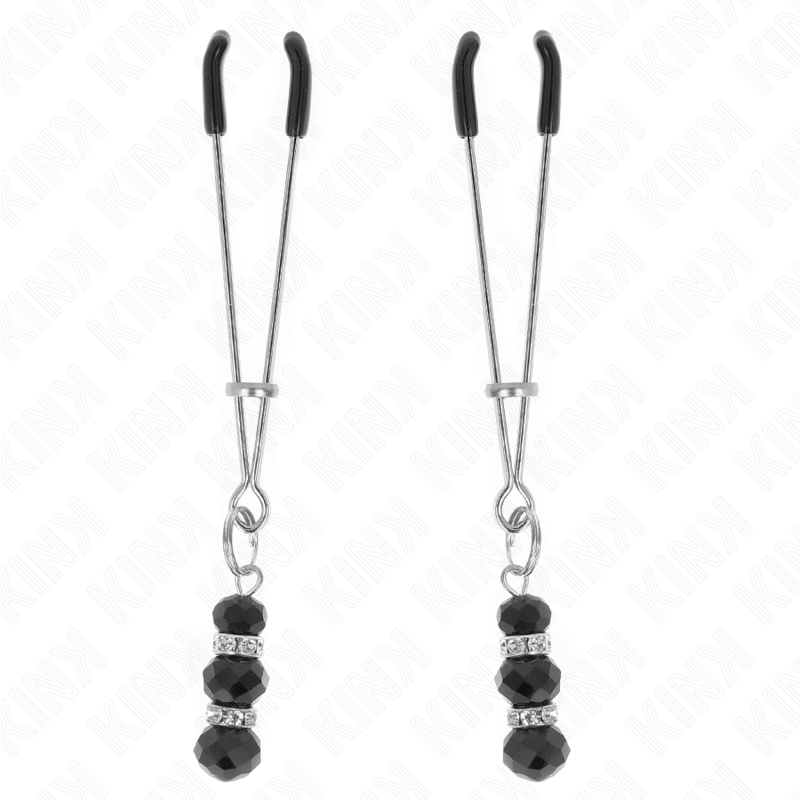 Pinças Finas Douradas Com 3 Contas De Vidro Pretas 7 Cm - Kink