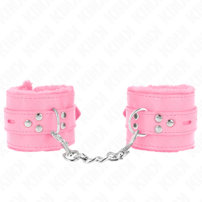 Pulso Forro De Pele Com Furos Quadrados Rosa E Cinto Rosa Ajustável 17-29 Cm X 6 Cm - Kink
