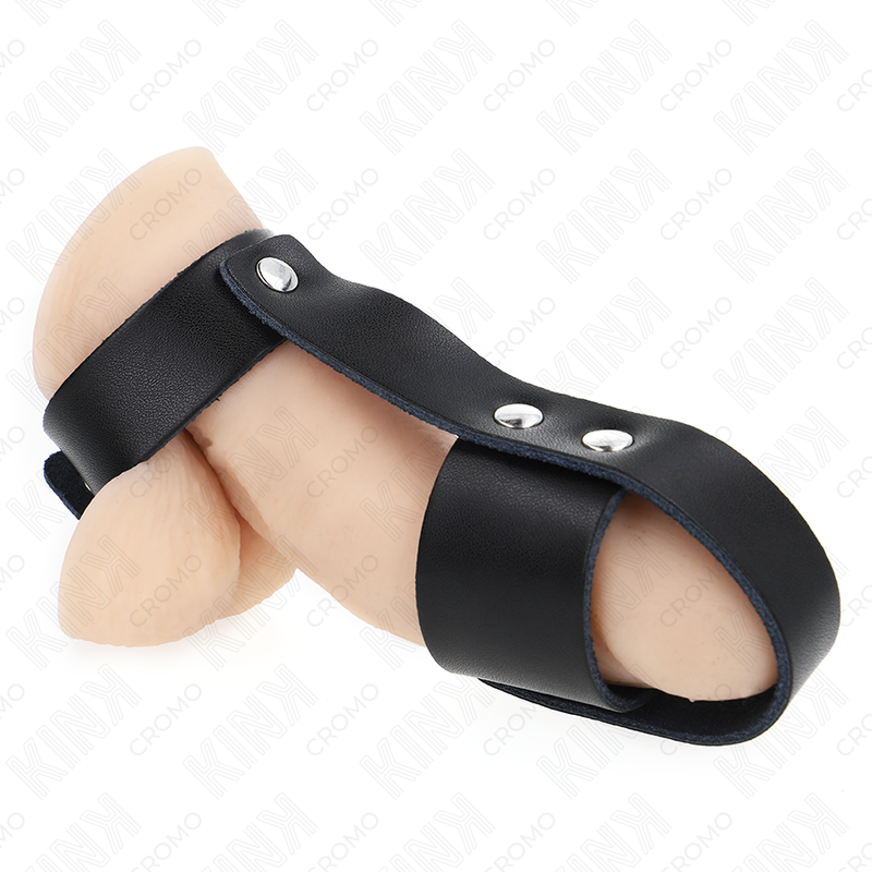 Anel De Couro Para Pênis Com Divisor De Bolas Ajustável - Kink