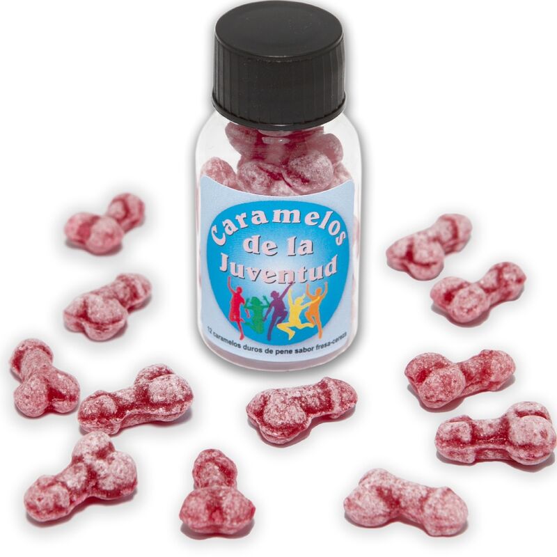 12 Juventude Doces Formato Pênis Morango/Cereja - Diablo Picante